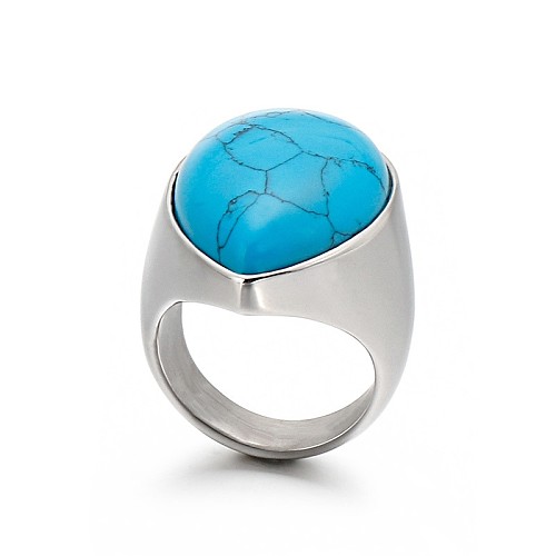 Fashion Retro Water Drop Turquoise Opal Stainless Steel Multi-color Ring Wholesale jewelry