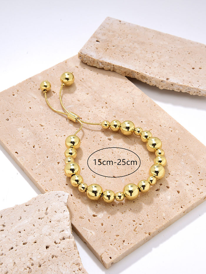 Retro Simple Style Round Copper Beaded Plating Gold Plated Bracelets