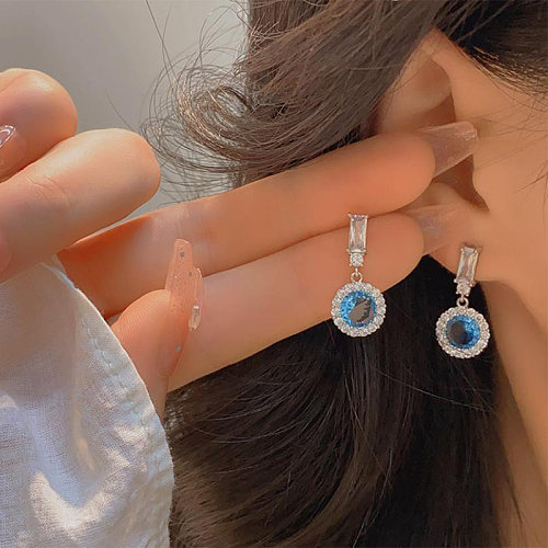 1 Pair French Style Simple Style Round Plating Inlay Copper Zircon White Gold Plated Drop Earrings