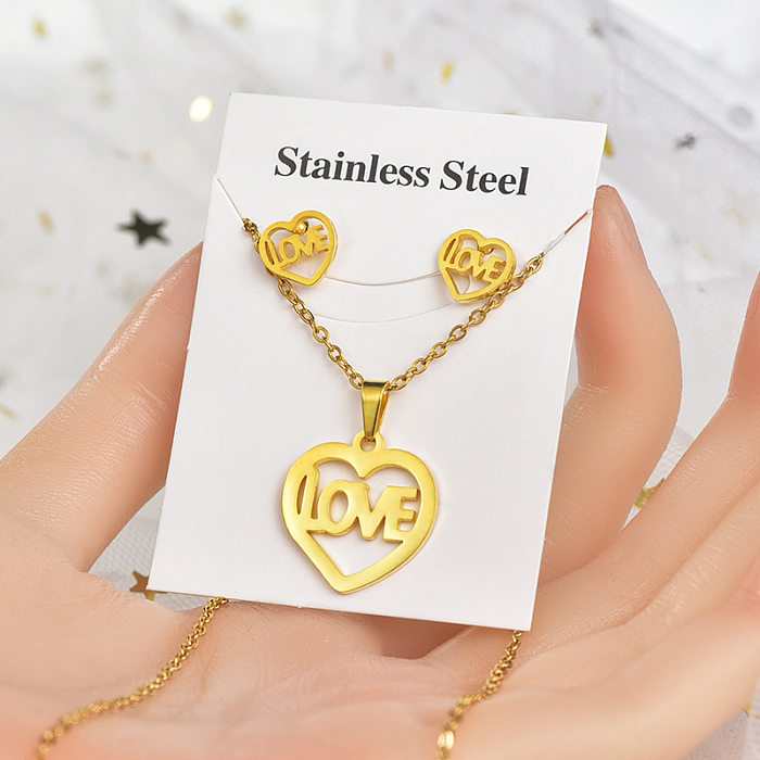 Fashion Heart Shape Unicorn Dragonfly Stainless Steel Alloy Plating Women'S Earrings Necklace 1 Set