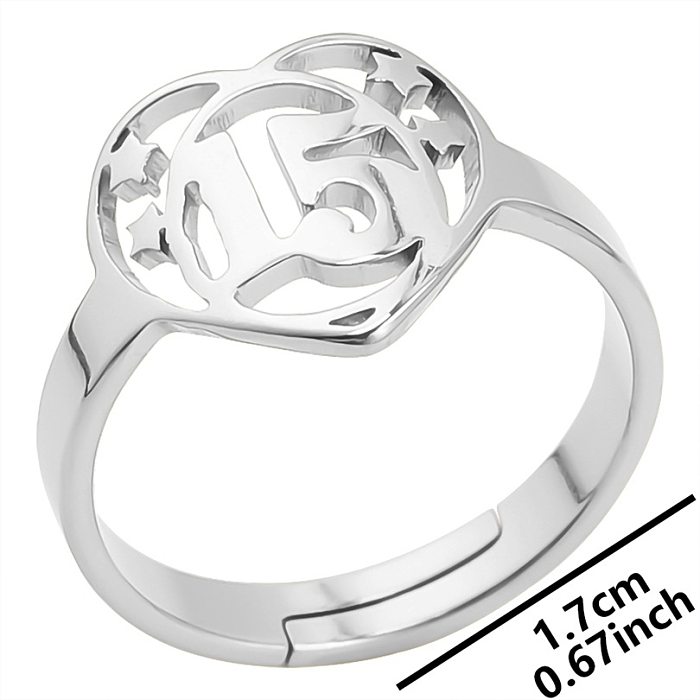 Wholesale Streetwear Number Heart Shape Stainless Steel Open Ring