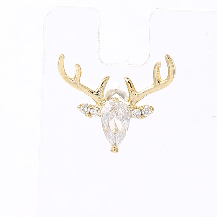 1 Piece Cute Simple Style Deer Inlay Copper Zircon Ear Studs