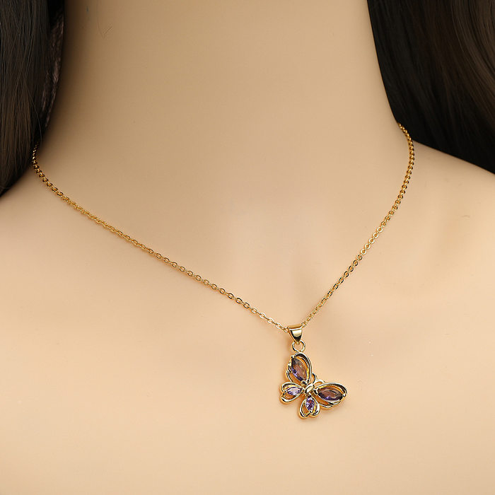 Sweet Butterfly Copper Gold Plated Zircon Pendant Necklace