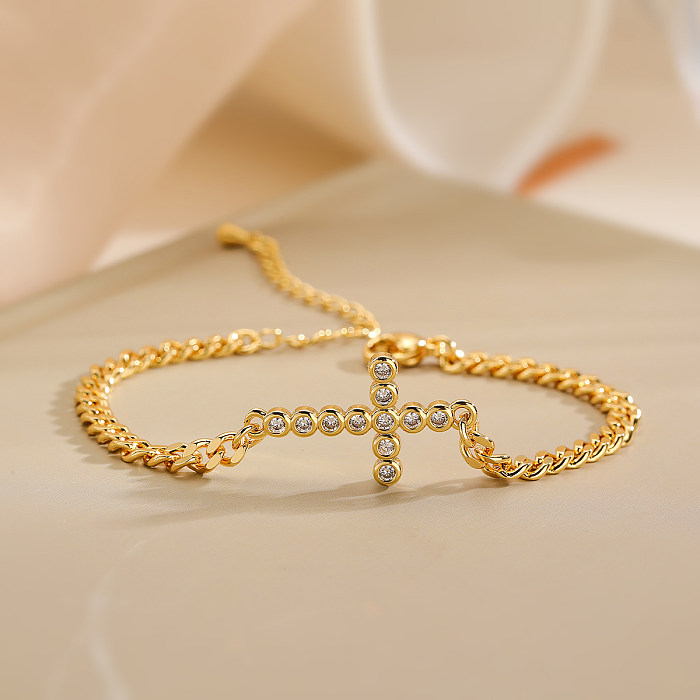 Pulseras plateadas en oro del Zircon 18K del embutido del cobreado cruzado del viaje simple del estilo