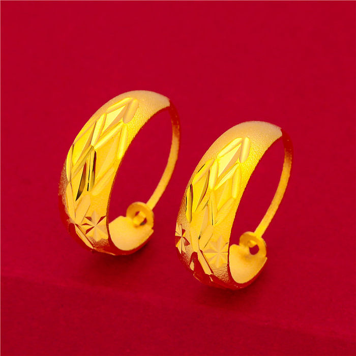 Boucles d'oreilles créoles en laiton, Style Simple, rayures, couleur unie, fleur, 1 paire