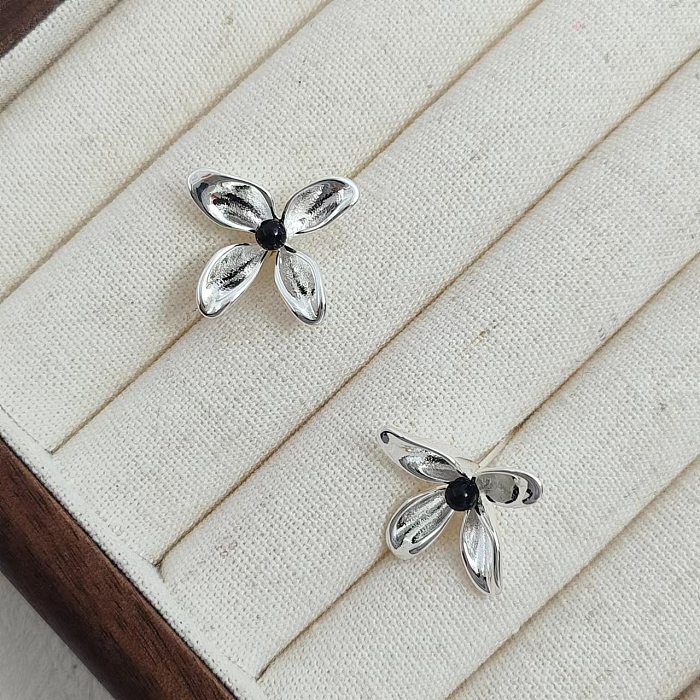 1 Pair Simple Style Flower Inlay Copper Agate Ear Studs