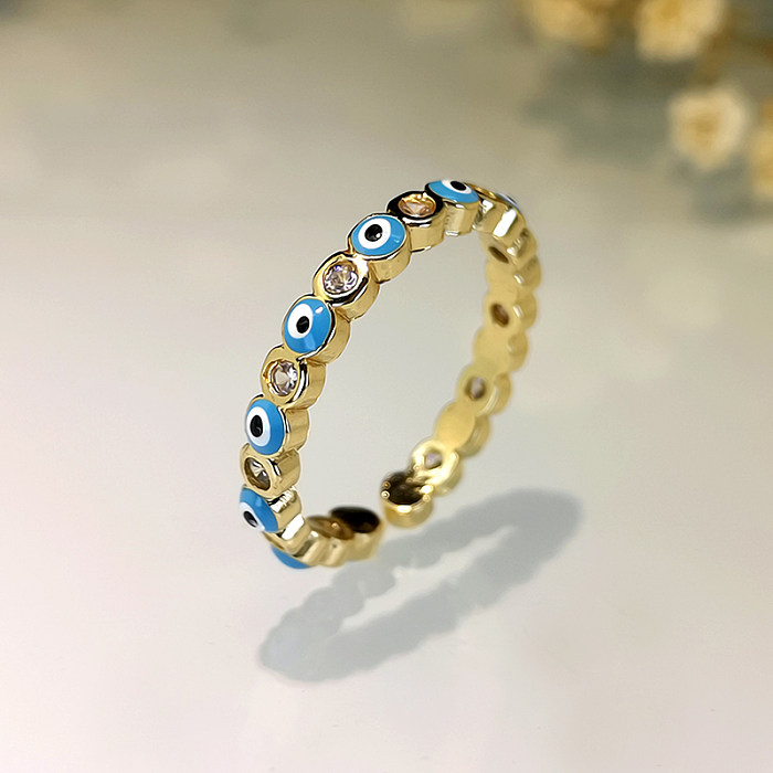 Fashion Jewelry Copper Ring Micro-inlaid White Zircon Eye Color Drip Oil Ring