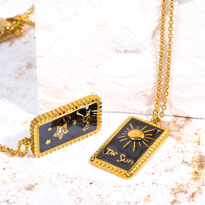 Casual Simple Style Sun Star Moon Copper Enamel Plating Inlay Zircon 18K Gold Plated Pendant Necklace