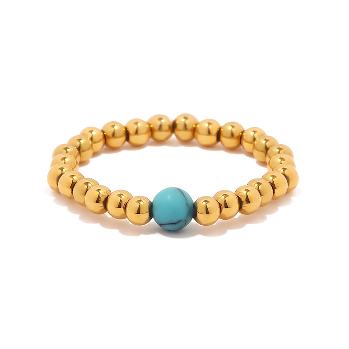 Anneaux de placage de perles en pierre naturelle, ronds en acier inoxydable, à la mode, 1 pièce