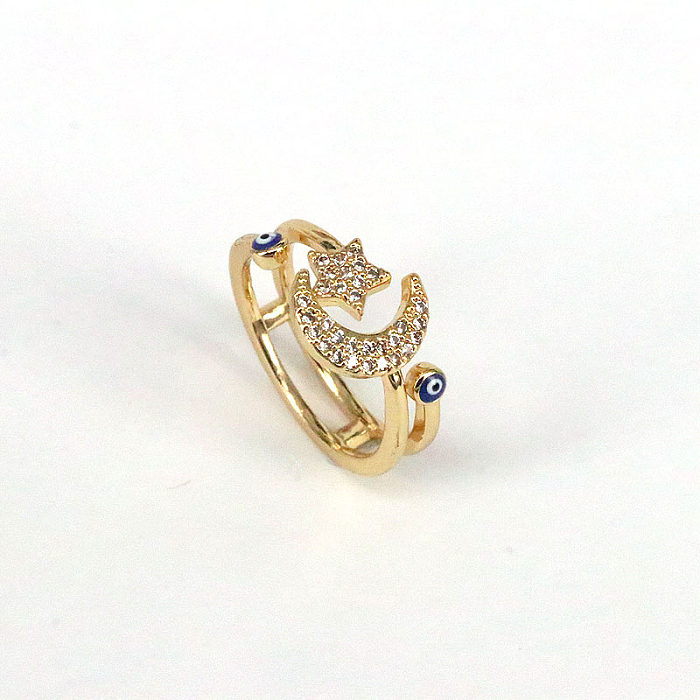 Anel aberto de cobre de olho de lua estrela da moda esmalte zircão anéis de cobre 1 peça