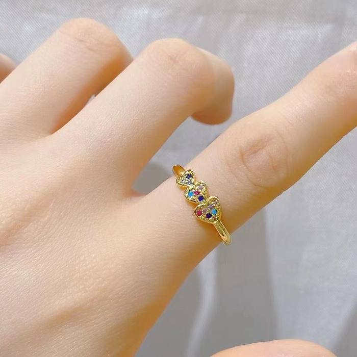 Lady Heart Shape Copper Irregular Plating Inlay Zircon Open Ring
