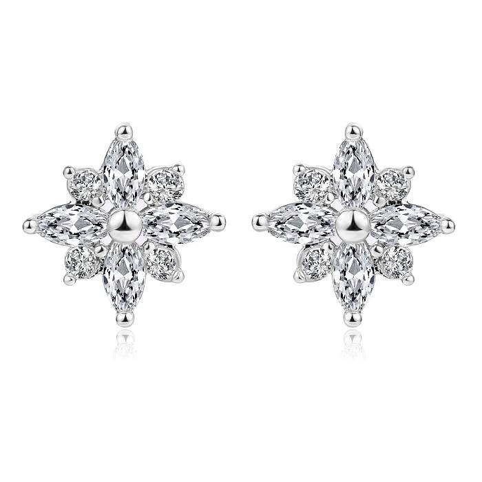 1 Pair Elegant Snowflake Inlay Copper Zircon Ear Studs