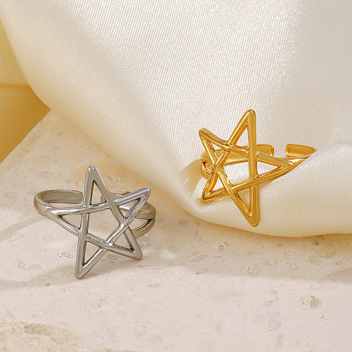 Simple Style Pentagram Stainless Steel Plating 18K Gold Plated Open Rings