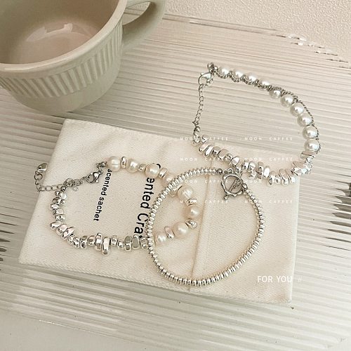 Bracelets plaqués argent en verre de perles d'eau douce géométriques de Style IG