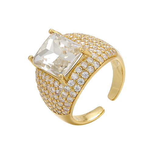 Vintage Colorful Square Diamond Micro-inlaid Zircon Opening Adjustable Ring Wholesale jewelry