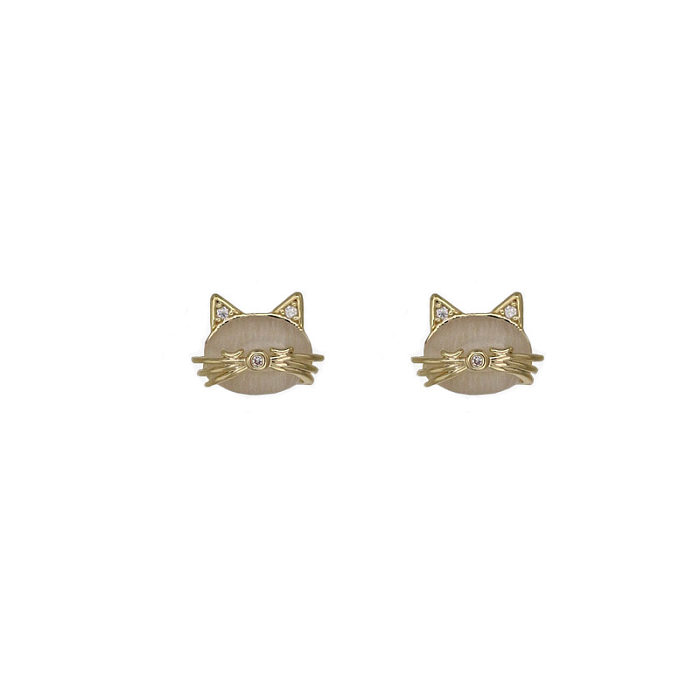 1 paire de clous d'oreilles en cuivre opale et Zircon, Style Simple, trèfle à quatre feuilles, chat, fleur, incrustation