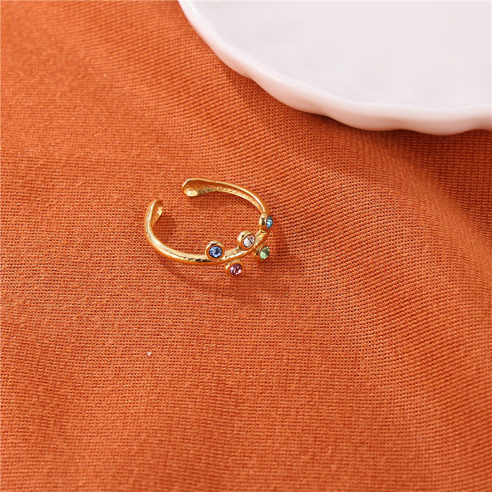 IG Style Cute Leaves Stainless Steel Gold Plated Zircon Open Rings In Bulk