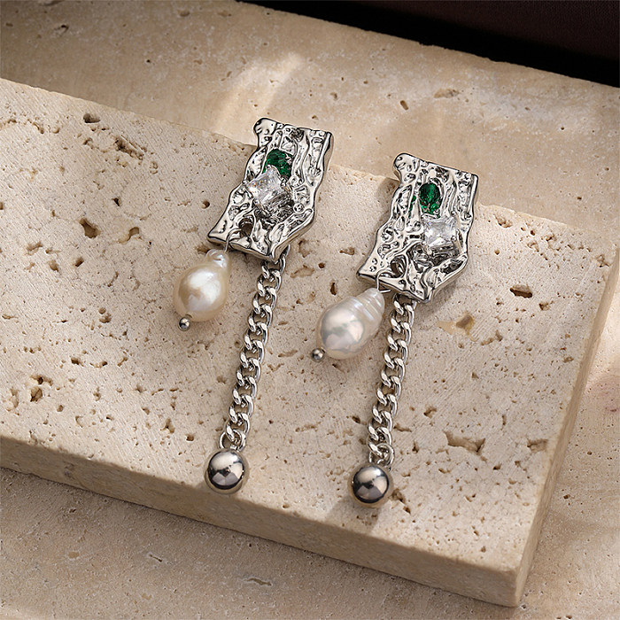 1 Pair Simple Style Solid Color Plating Inlay Copper Zircon Silver Plated Drop Earrings