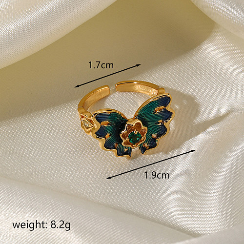 Retro Butterfly Copper Plating Inlay Zircon 18K Gold Plated Open Rings