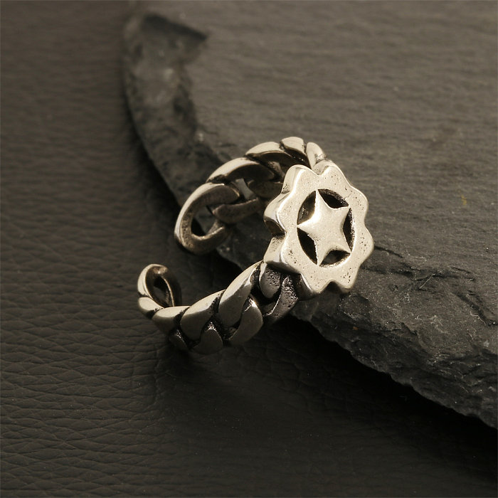 Retro Simple Style Pentagram Solid Color Chains Print Copper Plating 18K Gold Plated Open Rings