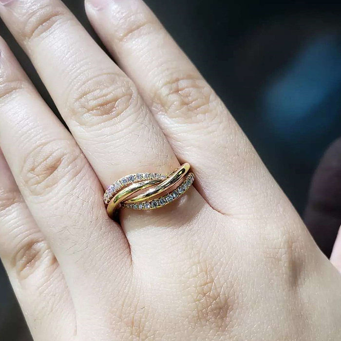 Fashion Geometric Copper Rings Inlay Zircon Copper Rings