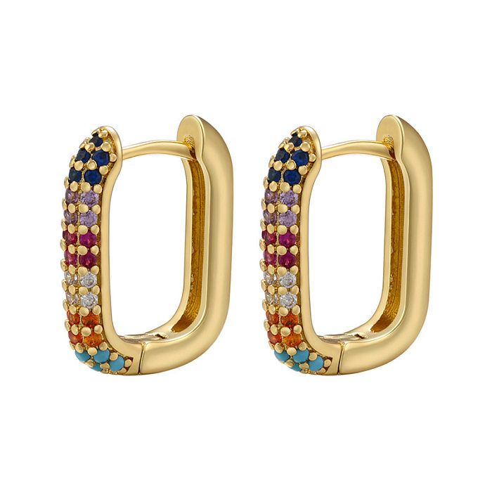 1 Pair Fashion Rectangle Copper Plating Inlay Zircon Hoop Earrings