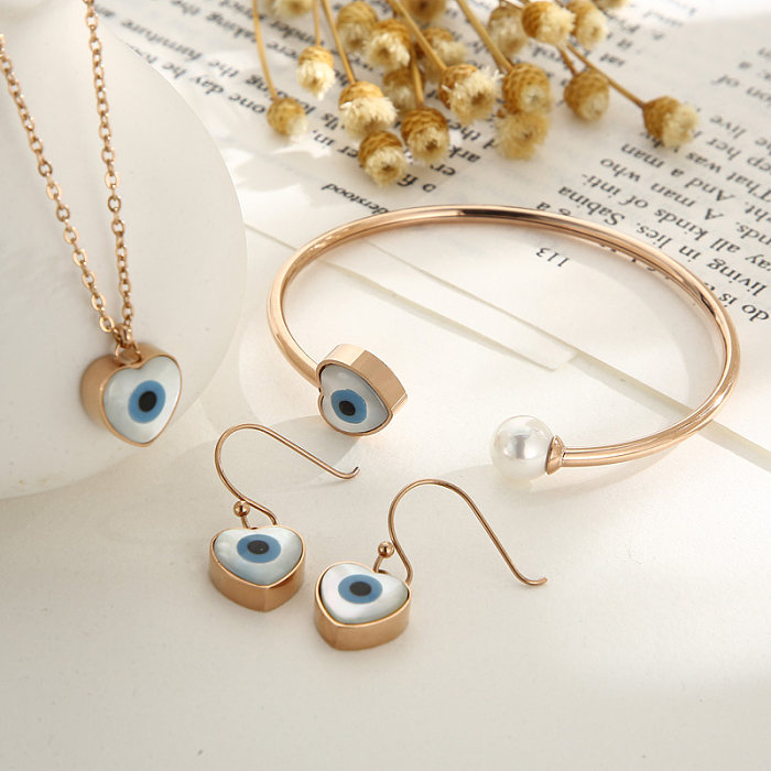 Glam Devil'S Eye Stainless Steel Plating Inlay Shell 18K Gold Plated Rings Earrings Necklace