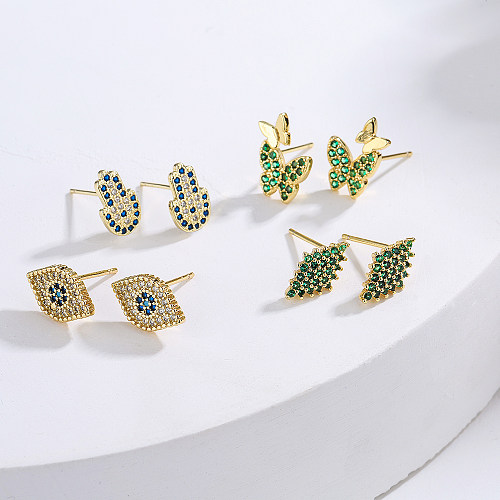 New Style Copper Gold Plated Micro Inlaid Zircon Eyes Butterfly Palm Stud Earrings