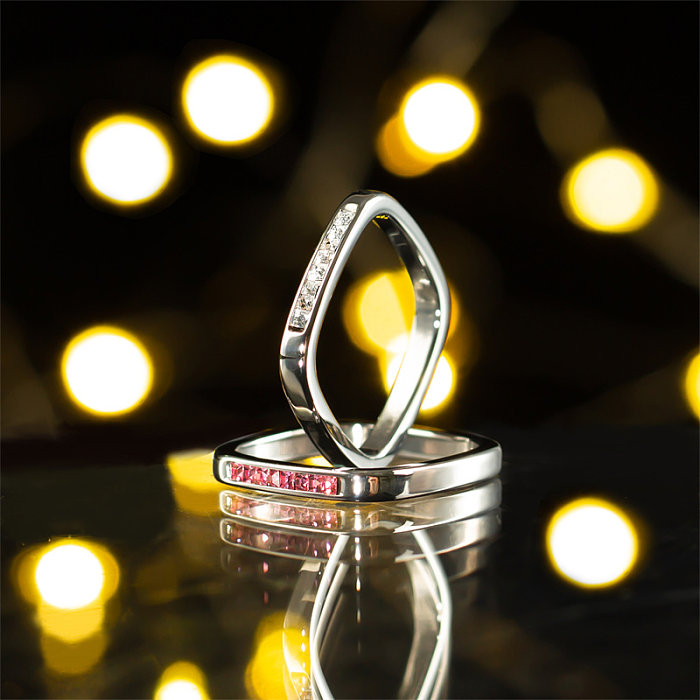 Anéis de zircão embutidos de polimento de aço inoxidável geométrico estilo clássico estilo simples