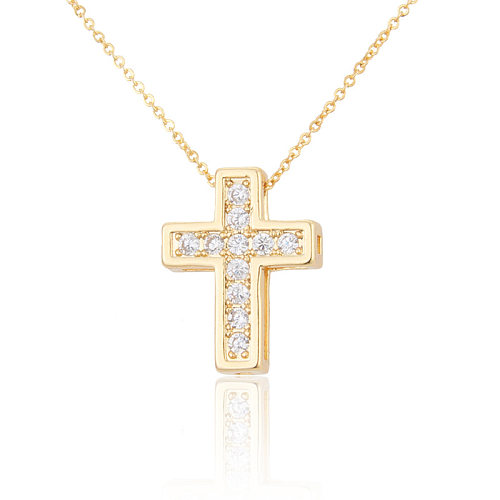 Simple Cross Zirconium Copper Necklace