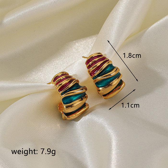 1 paire de clous d'oreilles en cuivre plaqué or 18 carats, bloc de couleur de Style ethnique, plaqué émail peint