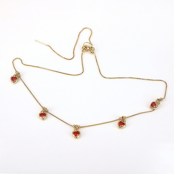 Fashion Color Zirconium Heart-shaped Pendant Copper Necklace
