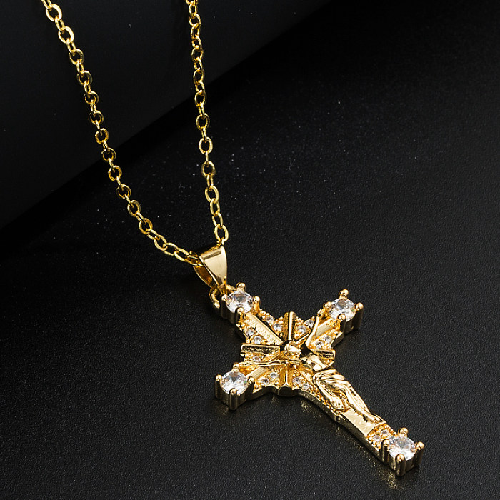 Glam Cross Copper Necklace Plating Zircon Copper Necklaces