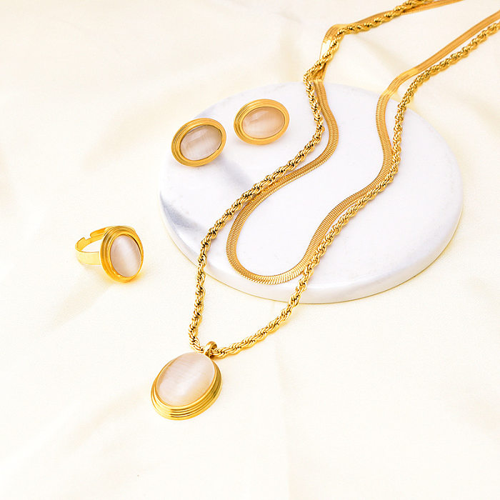 INS-Stil runde ovale Titan-Stahl-Inlay-Opal-Ohrring-Halskette für Damen