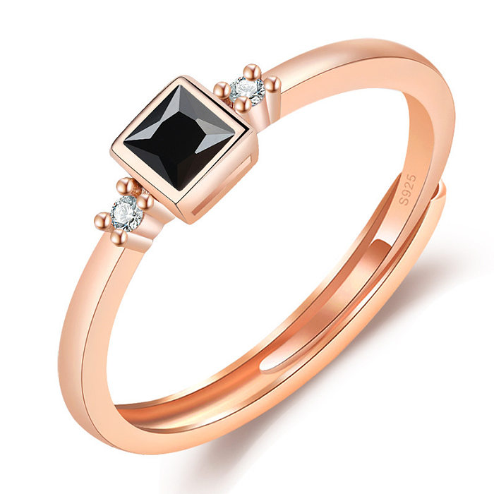 Simple Style Solid Color Copper Plating Inlay Artificial Diamond Rings 1 Piece
