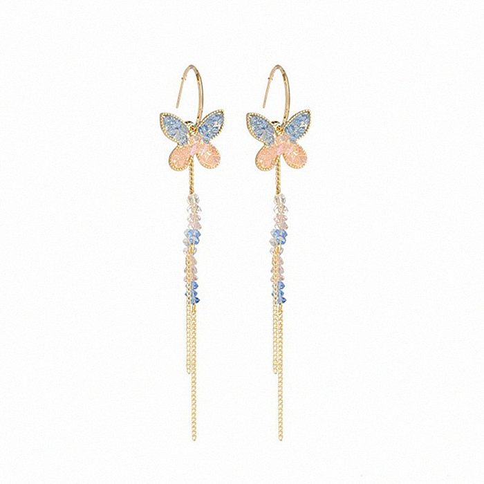 1 Pair Sweet Butterfly Inlay Copper Artificial Crystal Drop Earrings