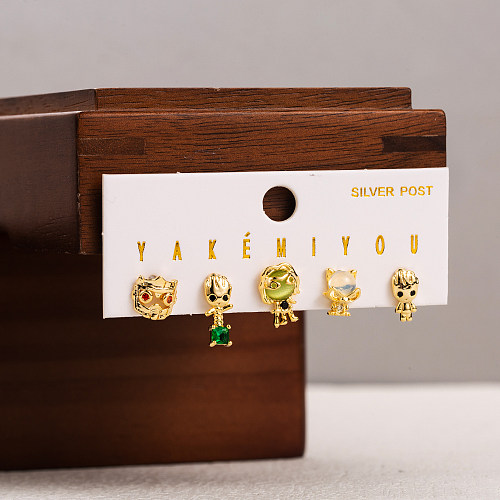 Sweet Simple Style Cartoon Character Copper Enamel Plating Inlay Zircon 14K Gold Plated Drop Earrings