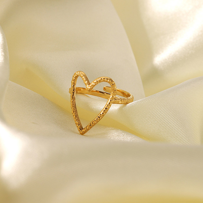 IG Style Retro British Style Heart Shape Stainless Steel 18K Gold Plated Open Rings