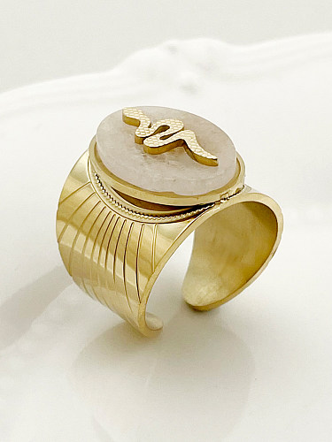 Lässige offene Ringe im Vintage-Stil mit Schlangen-Edelstahl-Beschichtung, Muschel-Intarsien und vergoldeten offenen Ringen