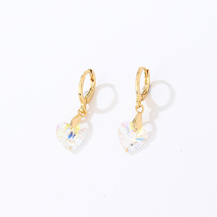 1 Pair Casual Heart Shape Flower Plating Inlay Copper Zircon Drop Earrings