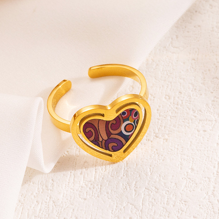 Elegant Classic Style Heart Shape Butterfly Stainless Steel Enamel Plating Inlay Zircon 18K Gold Plated Open Ring