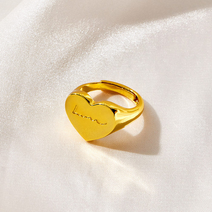 Fashion Letter Heart Shape Brass Gold Plated Open Ring 1 Piece