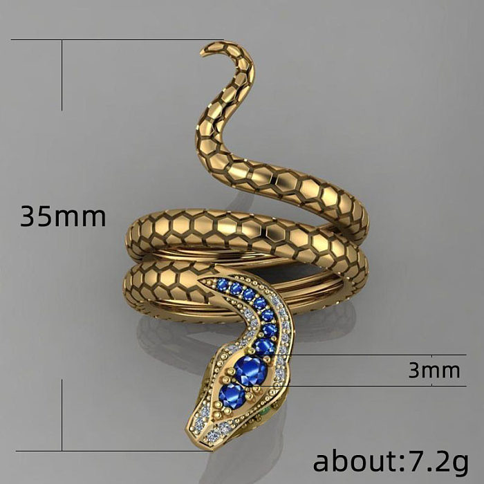 الإبداعية الأفعى على شكل مطعمة الياقوت الأزرق الزركون للجنسين النحاس خاتم المجوهرات