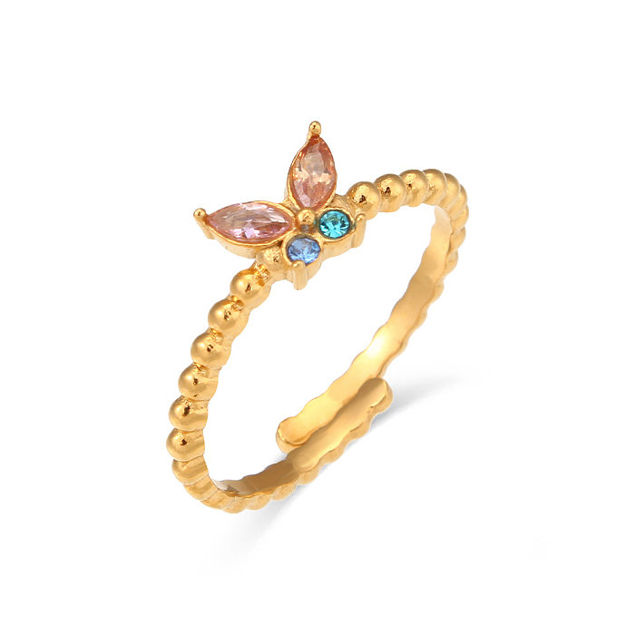 Women'S Lady Butterfly Stainless Steel Rings Geometry National Tide Metal Zircon Stainless Steel Rings