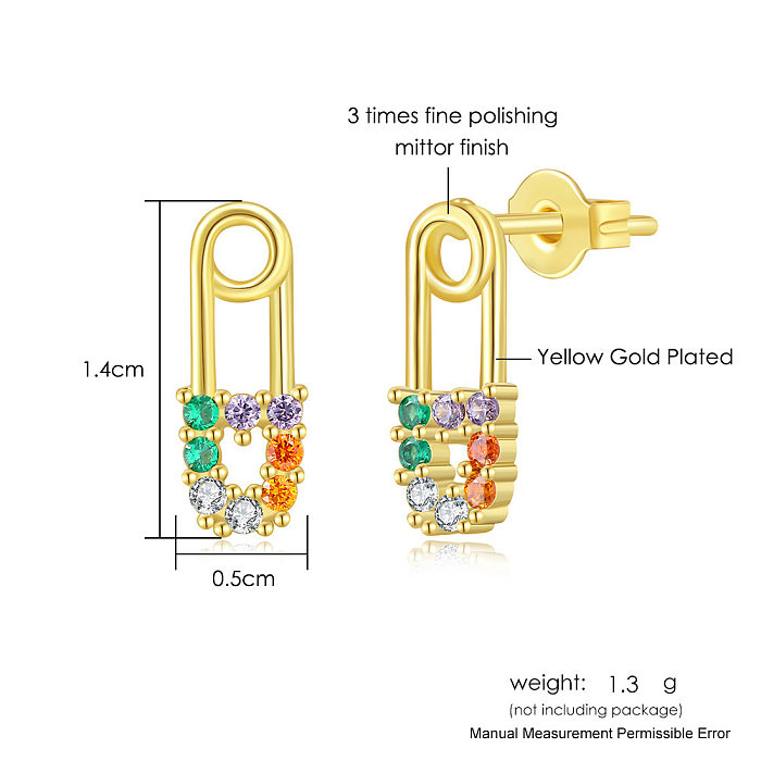 1 Pair Simple Style Paper Clip Copper Plating Inlay Artificial Gemstones 14K Gold Plated Earrings