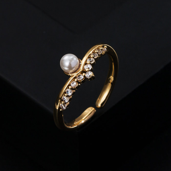 Europäische und amerikanische Mode Kupfer vergoldet Lächeln Zirkon geometrische Ring Großhandel