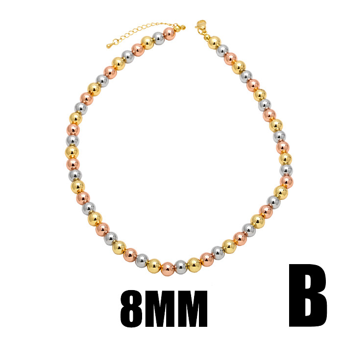 Hip-Hop Round Copper Beaded Plating 18K Gold Plated Necklace Choker