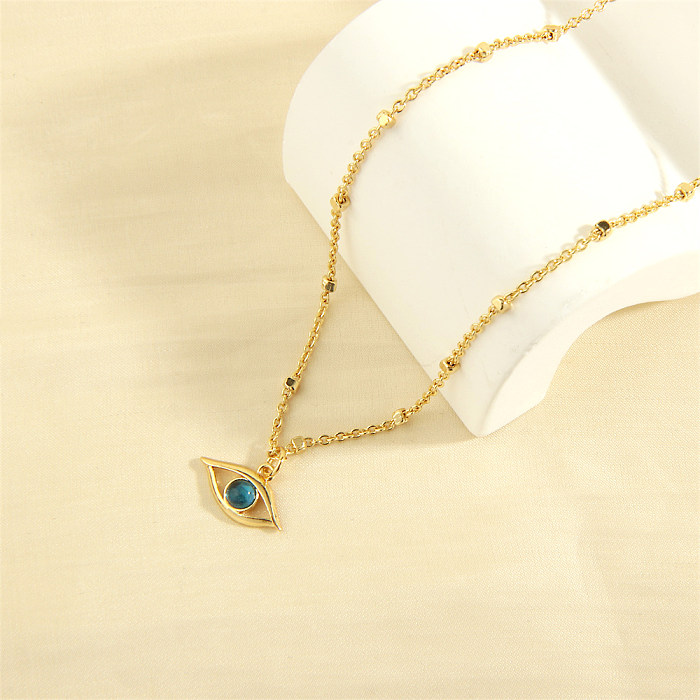 Retro Simple Style Eye Copper 18K Gold Plated Opal Pendant Necklace In Bulk