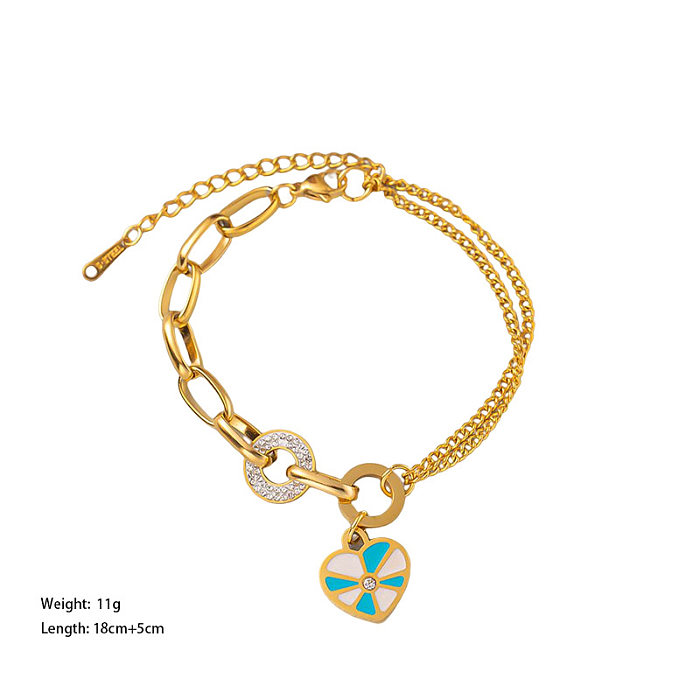 Simple Style Heart Shape Titanium Steel Enamel Plating Bracelets Earrings Necklace