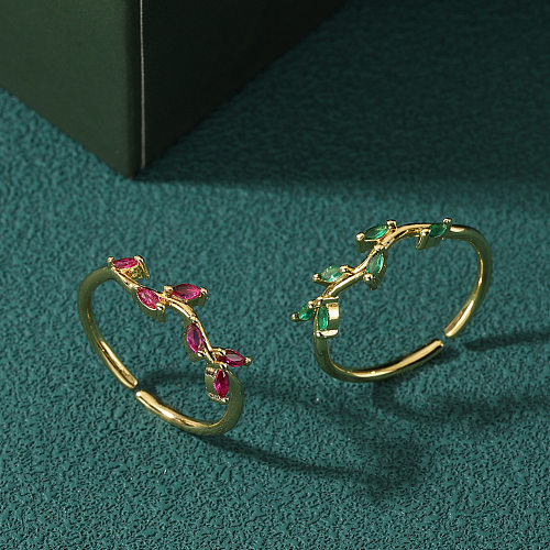 Simple Style Petal Copper Inlay Zircon Rings
